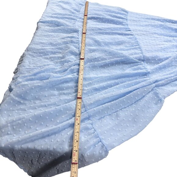 Smocked Bodice Blue Swiss Dot Maxi Dress With V-Back & Flutter Sleeves - Picture 6 of 8